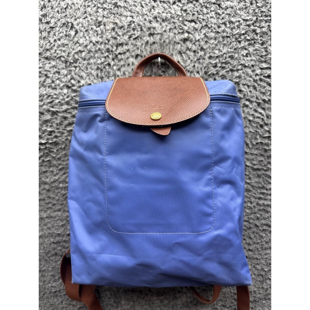 Longchamp Paris Le Pliage Womens Nylon Leather Trim Original Backpack Blue